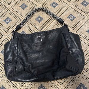 Prada Black Leather Stingray Shoulder Bag